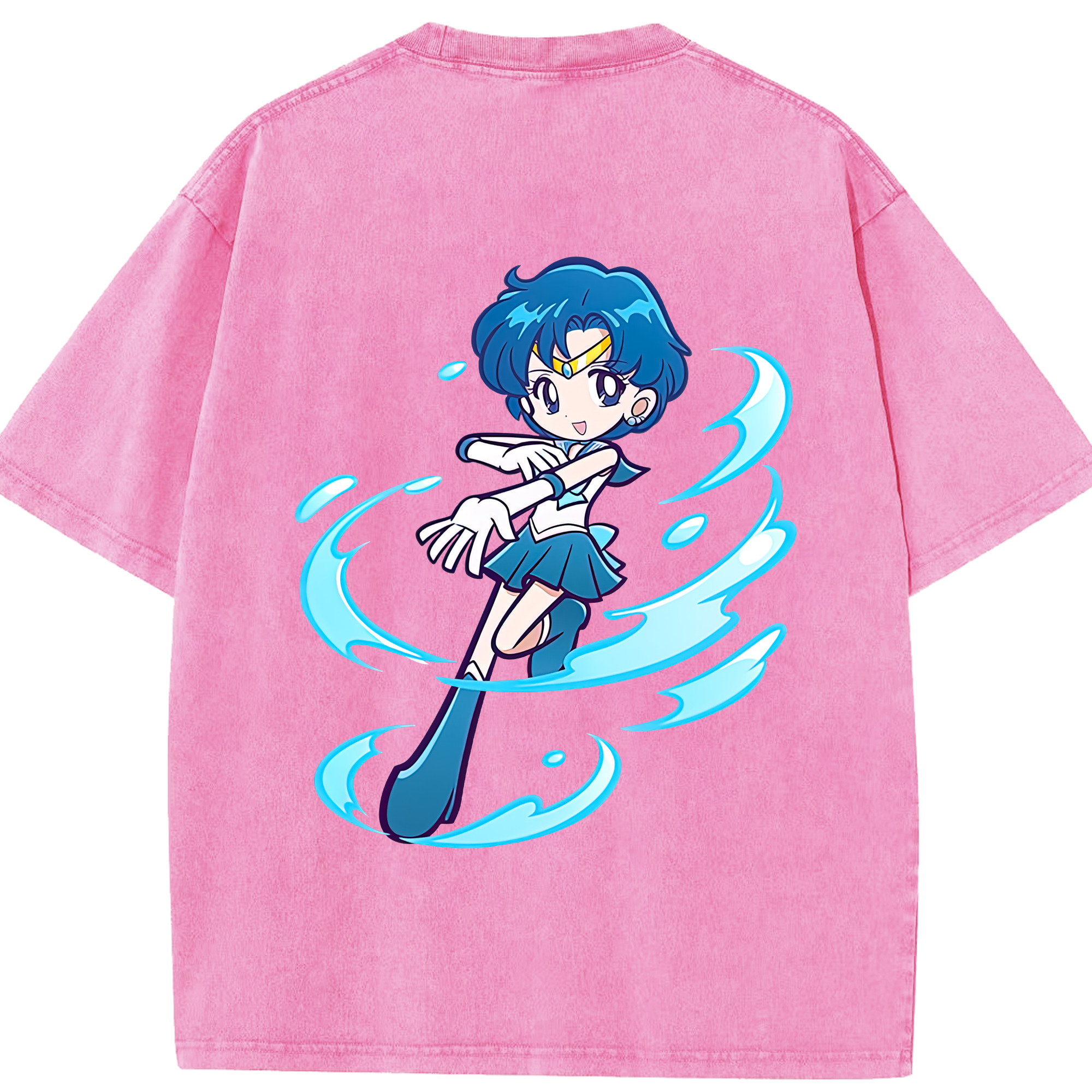 （画像用） 美少女戦士セーラームーン 水野 亜美 みずの あみ Sailor Moon Mizuno Ami 綿100% ヴィンテージ風 半袖Tシャツ（背面プリント）